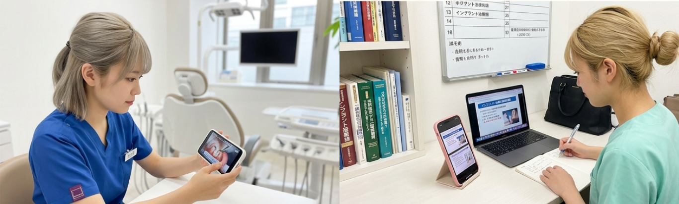 歯科衛生士が動画教材を視聴しているイメージ